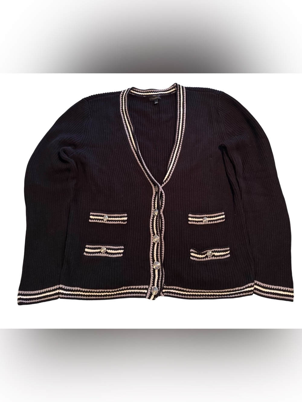 NWOT Talbots Black Sweater with Ivory Trim